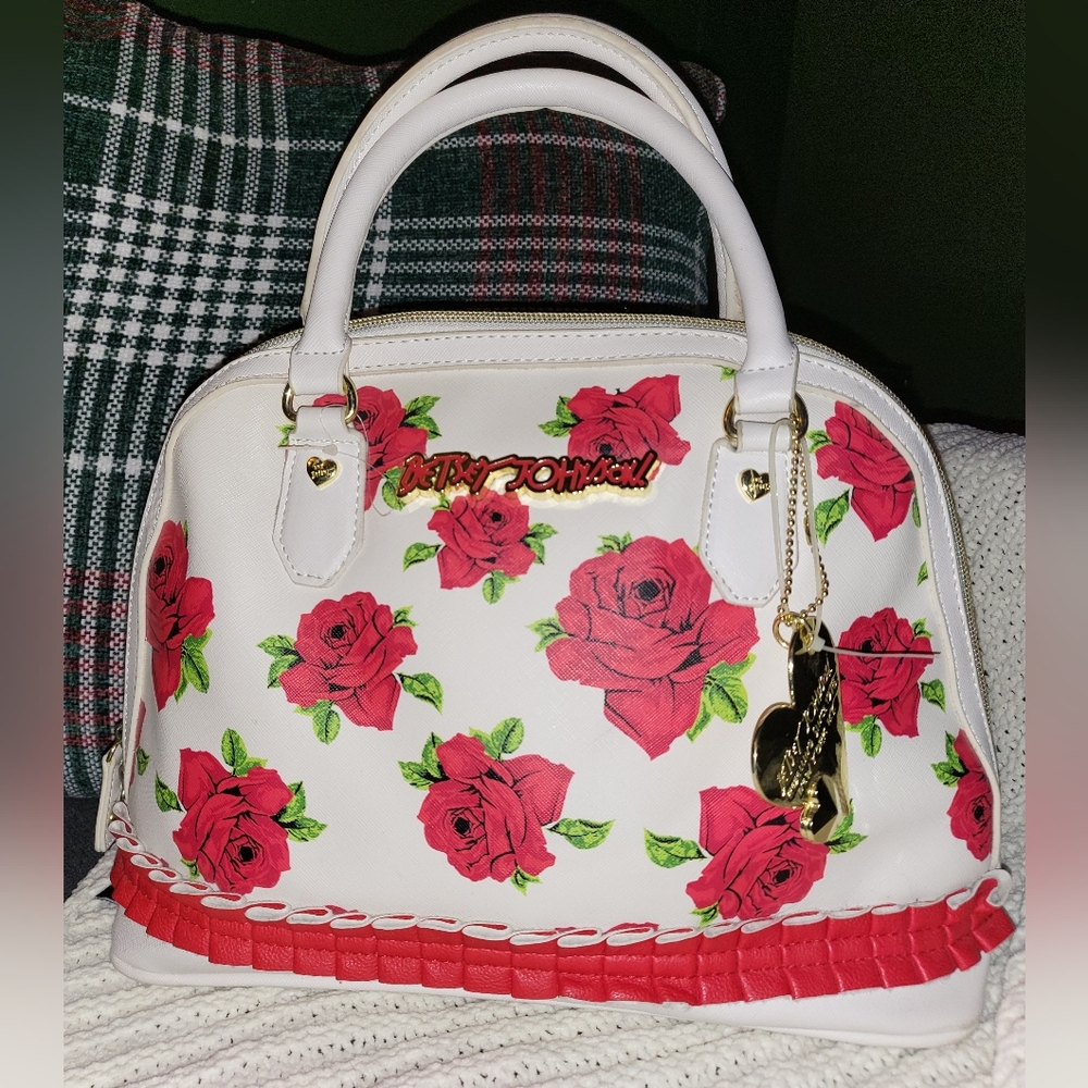 Rare Betsey Johnson rose print satchel